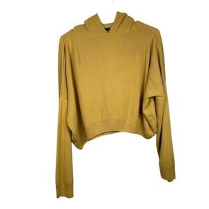 Nasty Gal Tan Cropped Hoodie L Womens Dolman Sleeve Knit Fall Casual Cozy